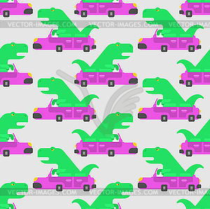 Dinosaur in car pattern seamless. Tyrannosaurus - vector clipart