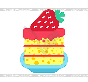 Strawberry cake piece in plate cartoon Sweets - vector clipart