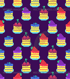 Desserts set pattern seamless. cake piece in plate - vector image