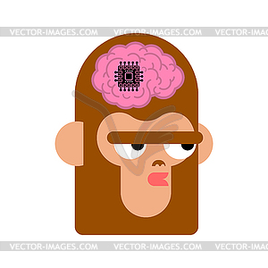 Chip in monkeys brain. Artificial Intelligence - royalty-free vector image