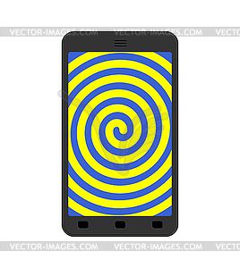 Phone hypnosis. Smartphone screen hypnotizes. - vector clipart