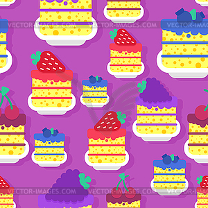 Desserts set pattern seamless. cake piece in plate - vector clipart