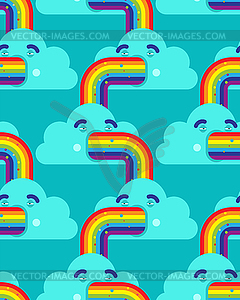 Cloud vomits rainbow pattern seamless. cartoon - vector clip art