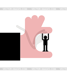 Small man resists big hand. Boss and subordinate - royalty-free vector clipart