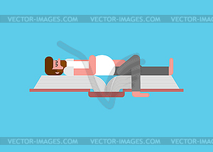 Man fell asleep on book. Read and fell asleep. guy - vector clipart