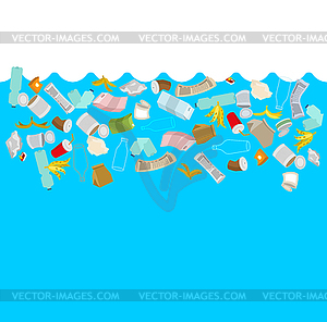 Garbage in ocean. Environmental pollution of water - vector image