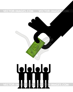 Hand holds out money to people. boss pays - vector clip art