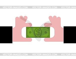 Two hands are sharing money. Profit sharing - vector clip art