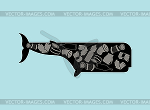 Sperm whale and garbage in ocean. cachalot and - vector image