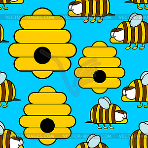 Bee pattern seamless. bees and hives background . - vector clipart