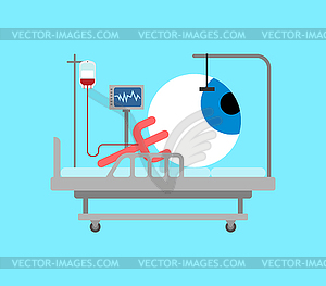 Eye treatment. large Eye rests on medical bed - vector image