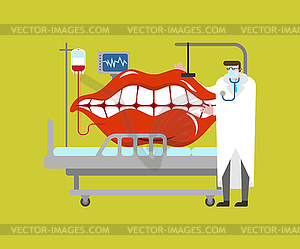 Лечение полости рта и врач .. большой рот опирается на - векторизованное изображение клипарта