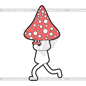 Running mushroom. Fly agaric run - vector clipart