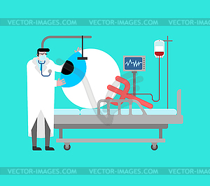 Лечение глаз и врач. большой Глаз опирается на медику - изображение в векторном формате