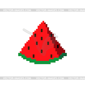 Slice of watermelon pixel art. 8 bit Red melon - vector image