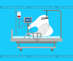 Tooth treatment. large Tooth rests on medical bed - vector clip art