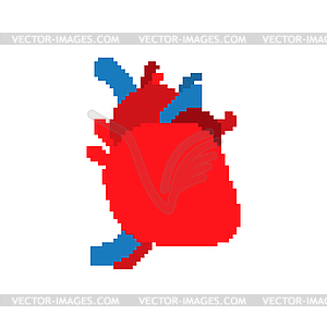 Anatomical heart pixel art. 8 bit Internal organ - vector clipart