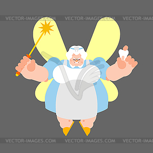 Angry tooth fairy. Scary sorceress and tooth. - vector clipart