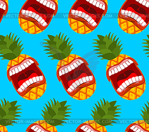 Angry pineapple screams pattern seamless. Evil frui - vector clipart