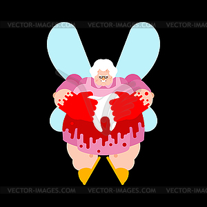 Angry tooth fairy. Scary sorceress and tooth. - vector image