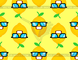 Lemon with glasses pattern seamless. Fruit cool - vector image