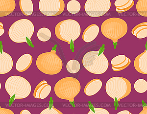 Onion pattern seamless. Bulb and slice background. - vector clipart