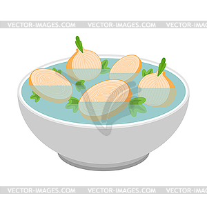 Onion soup in plate. food - vector image