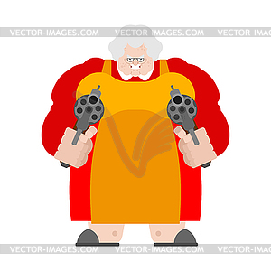 Grandma with gun. old woman with weapon - vector clipart