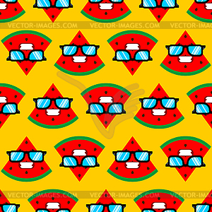 Watermelon with glasses pattern seamless. Watermelo - vector clip art