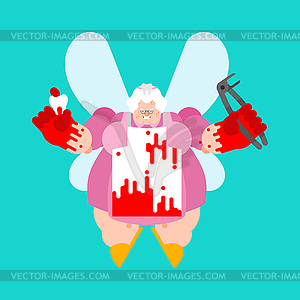 Angry tooth fairy. Scary sorceress and tooth. - vector clipart