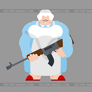 Grandma with gun. old woman with weapon - vector clipart