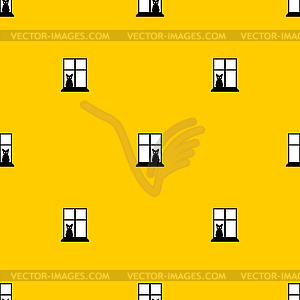 Cat in window pattern seamless. Pet background. - vector clip art