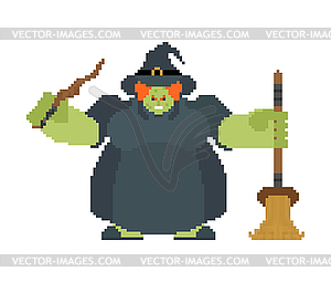 Witch pixel art . 8bit Angry sorceress. illustrat - vector clip art