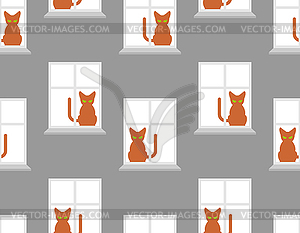 Кошка в окне шаблон бесшовные. Фон для домашних животных. - векторное изображение