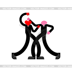 Heart and brain fight . Love and brains - vector clipart / vector image