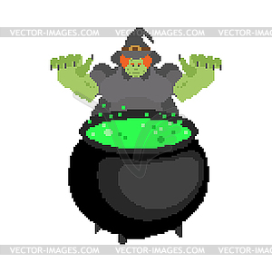 Witch pixel art . 8bit Angry sorceress. illustrat - vector clipart