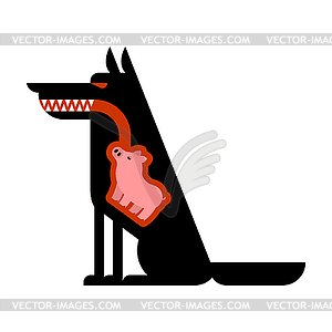 Wolf ate pig. Piglet inside belly of wolf - vector clip art