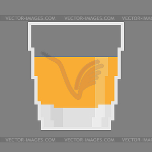 Whiskey in glass pixel art. Alcohol pixelated. 8 bi - vector image