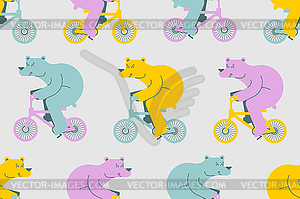 Bear on bicycle pattern seamless. Beast is riding - vector clipart