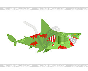 Зомби-акула. морской хищник мертв. Зеленый монстр f - векторный дизайн