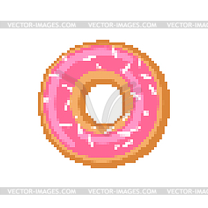 Розовый пончик пиксель арт. пиксельная сладость. 8 бит - стоковый векторный клипарт