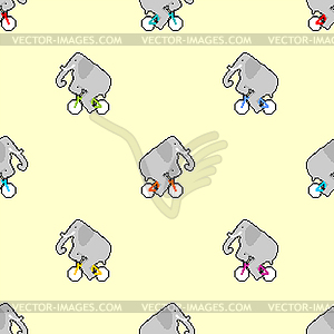 Elephant on bicycle pixel art pattern seamless. - vector clipart