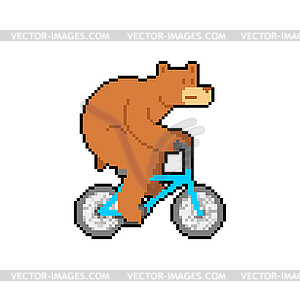 Bear on bicycle pixel art. pixelated Beast is ridin - vector clip art