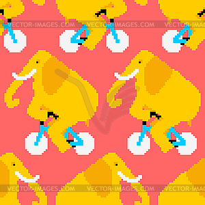 Elephant on bicycle pixel art pattern seamless. - vector EPS clipart