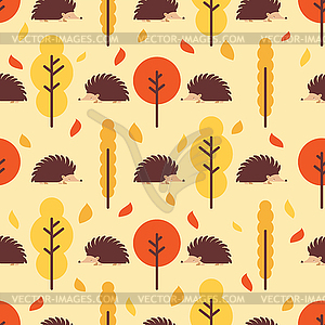 Hedgehog in autumn forest pattern seamless. Autumn - vector image