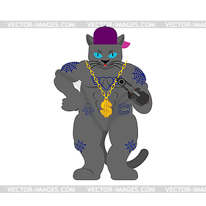 Cat Gangsta . Angry pet bully member of gang of - vector clipart