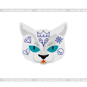 Cat Gangsta face. Angry pet muzzle. Animal bully - vector clip art