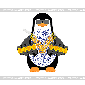 Penguin Gangsta mafia . Angry seabird bully member - vector clip art