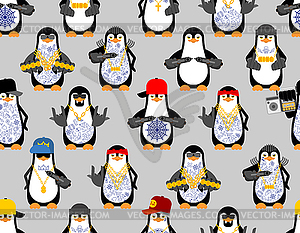 Penguin mafia gang Gangsta pattern seamless. Angry - vector clip art