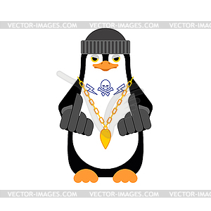 Penguin Gangsta mafia . Angry seabird bully member - vector clip art